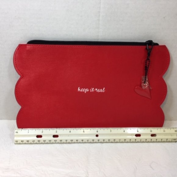 NEW Red Faux Leather "Keep It Real" Zip Pouch - Picture 2 of 4